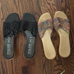 Italian Shoemakers Black and Multicolor cork heel espadrilles